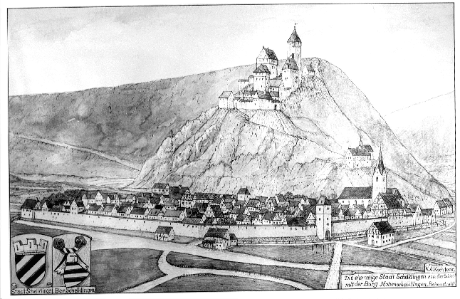 Hohenschelklingen Zeichnung Stadt + Burg Zeichnung Stadt + Burg